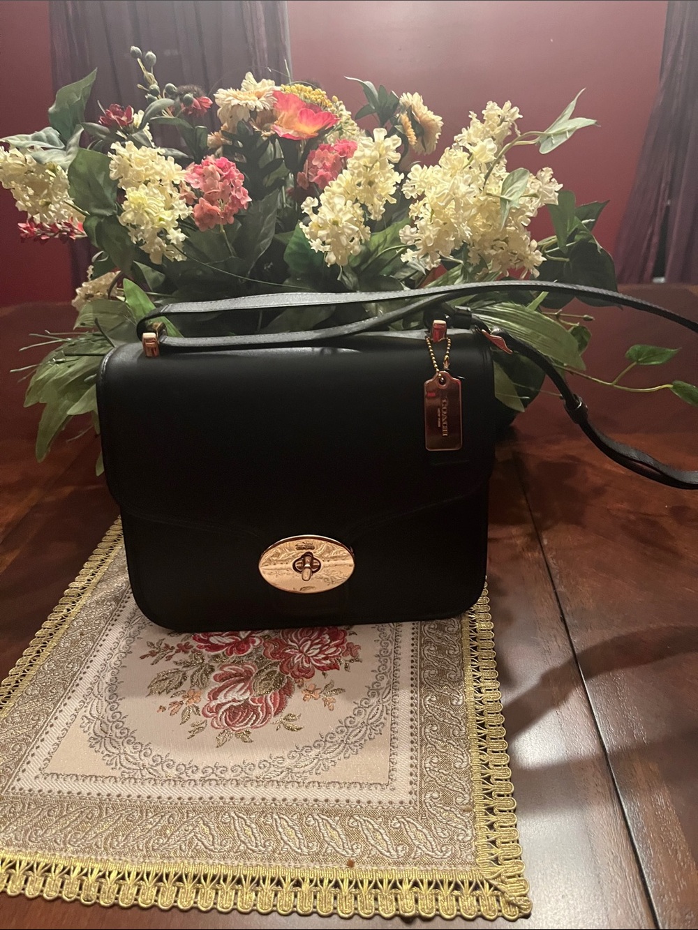 Coach Black Leather Crossbody with Gold Turnlock
